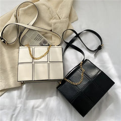 Fashionable Checkered Stitching Women's Shoulder Bag Metal Handle