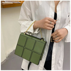 Fashionable Checkered Stitching Women's Shoulder Bag Metal Handle