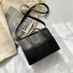 Fashionable Checkered Stitching Women's Shoulder Bag Metal Handle
