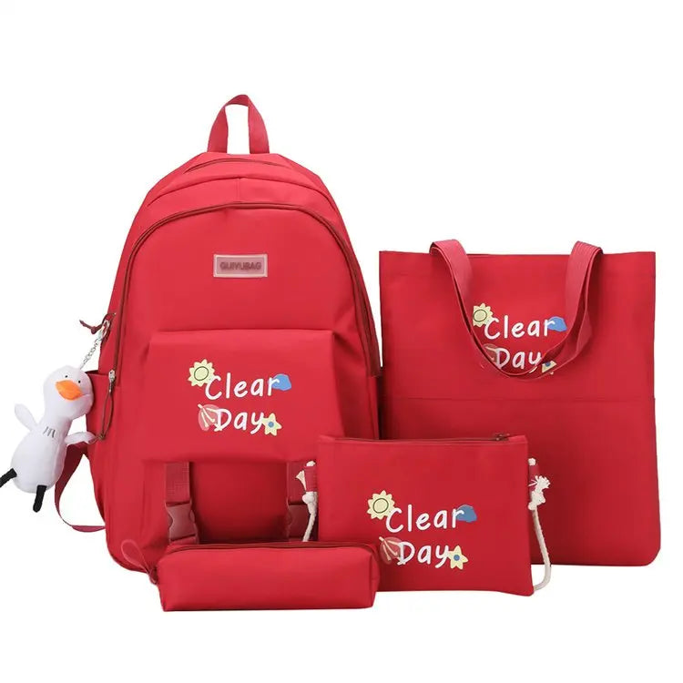 Canvas High School Backpack Set for Teen Girls - 4 Piece Travel Bookbags