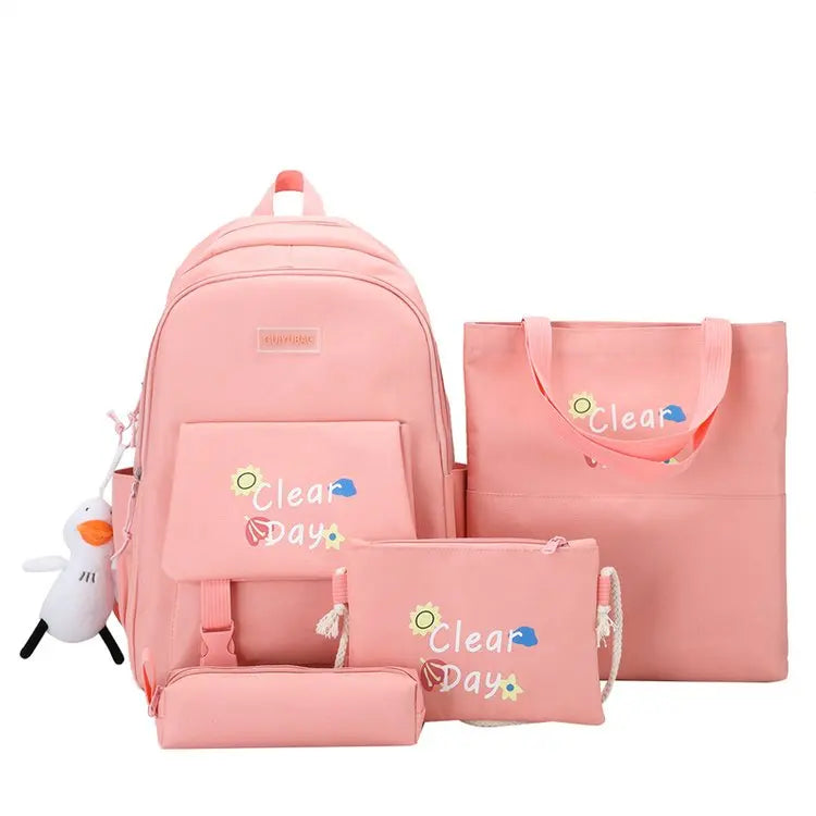 Canvas High School Backpack Set for Teen Girls - 4 Piece Travel Bookbags