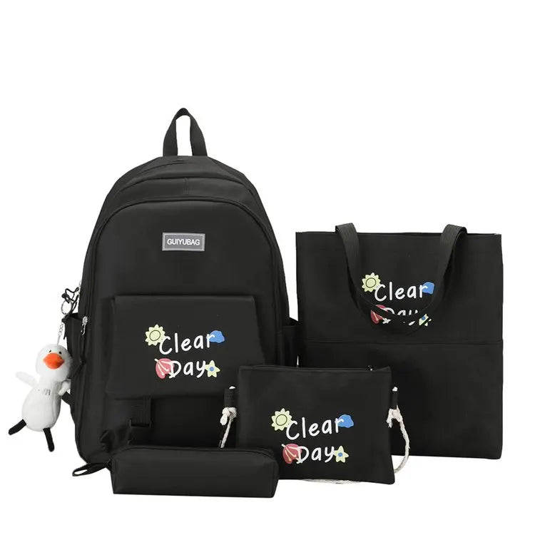 Canvas High School Backpack Set for Teen Girls - 4 Piece Travel Bookbags