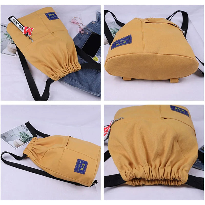Canvas Drawstring Backpack Female Bagpack Student Backpack School Rucksack