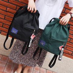 Canvas Drawstring Backpack Female Bagpack Student Backpack School Rucksack