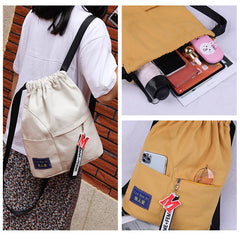Canvas Drawstring Backpack Female Bagpack Student Backpack School Rucksack