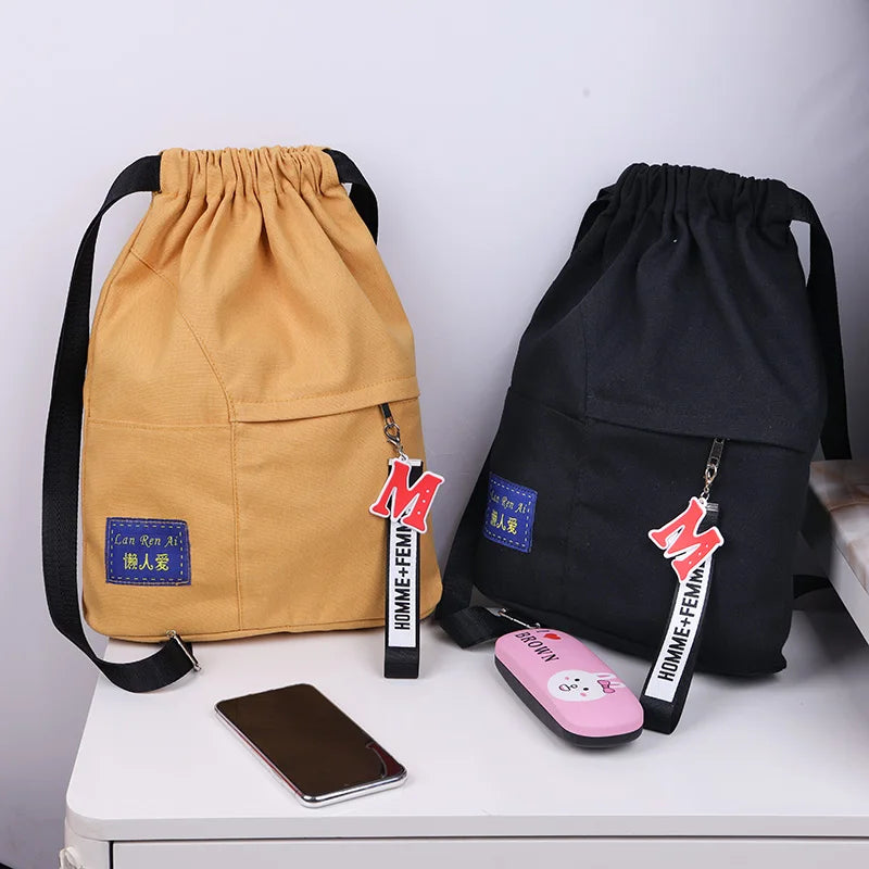 Canvas Drawstring Backpack Female Bagpack Student Backpack School Rucksack