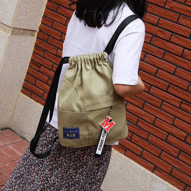 Canvas Drawstring Backpack Female Bagpack Student Backpack School Rucksack