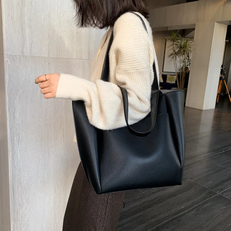 Big Women's Bag Large Capacity Shoulder Bags Pu Leather Handbag High Female Bag