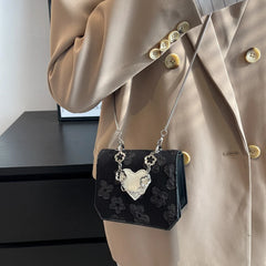 Floral Stitching Ladies Messenger Bag Peach Heart Flap Small Square Purse Handba