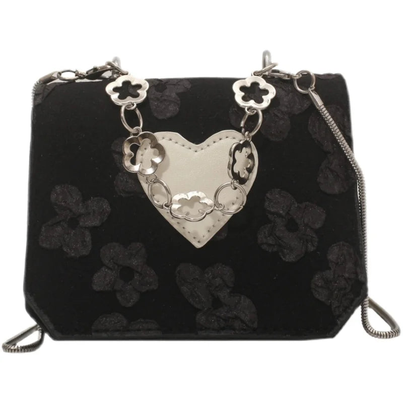 Floral Stitching Ladies Messenger Bag Peach Heart Flap Small Square Purse Handba