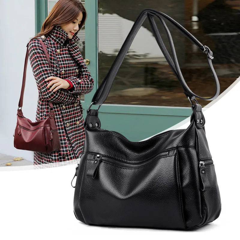 Vintage Leather Messenger Bag Crossbody Women Shoulder Bag