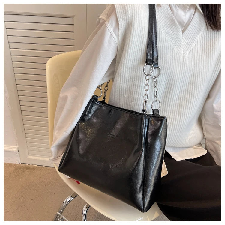 Oil Wax Skin Shoulder Bag Casual Totes for Women