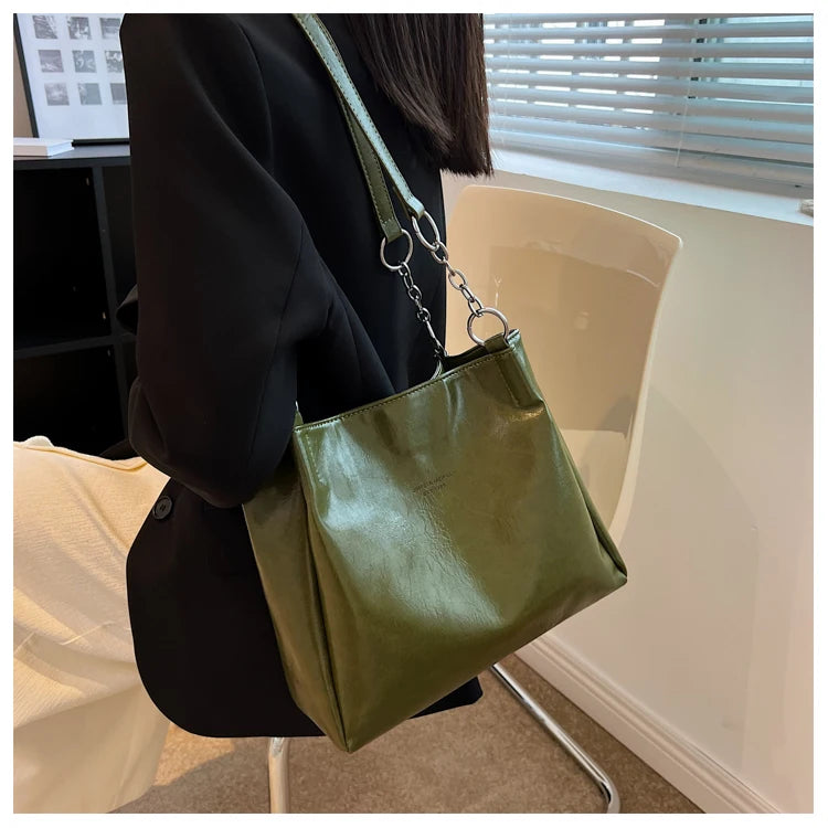 Oil Wax Skin Shoulder Bag Casual Totes for Women