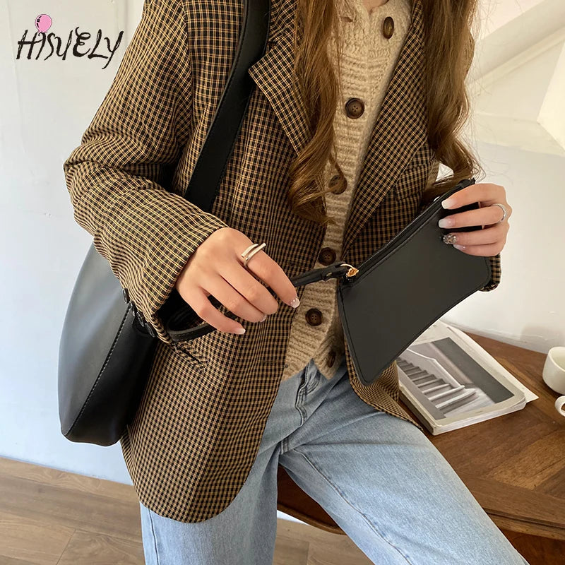 PU Leather Bucket Bag Shoulder Crossbody Purse Handbags Wide Strap