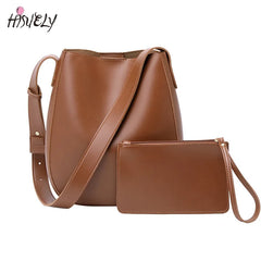 PU Leather Bucket Bag Shoulder Crossbody Purse Handbags Wide Strap