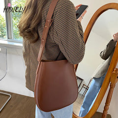 PU Leather Bucket Bag Shoulder Crossbody Purse Handbags Wide Strap