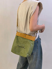 Canvas Bucket Bag Shoulder Crossbody Contrast Handbag Letter Tote Commuter