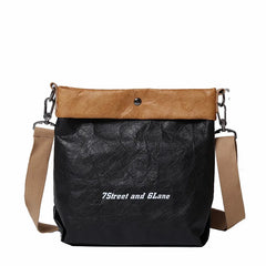 Canvas Bucket Bag Shoulder Crossbody Contrast Handbag Letter Tote Commuter