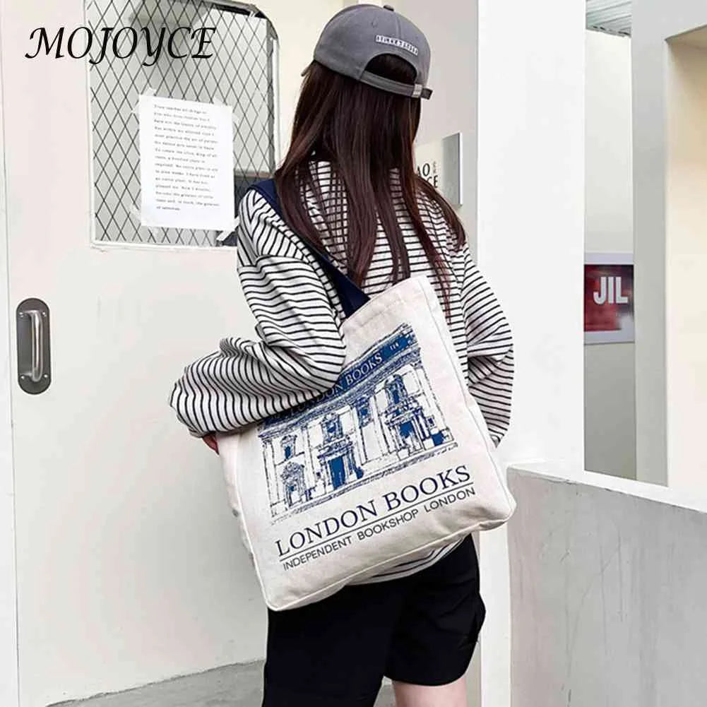 London Bookshop Print Clutch Purse Canvas Bag