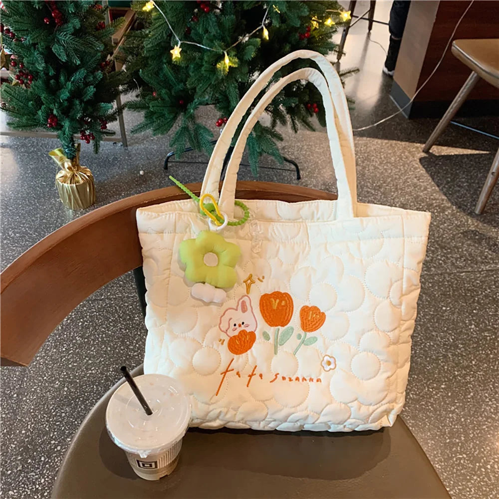 Embroidery Floral Tote Bag Large Capacity Handbag Shopper