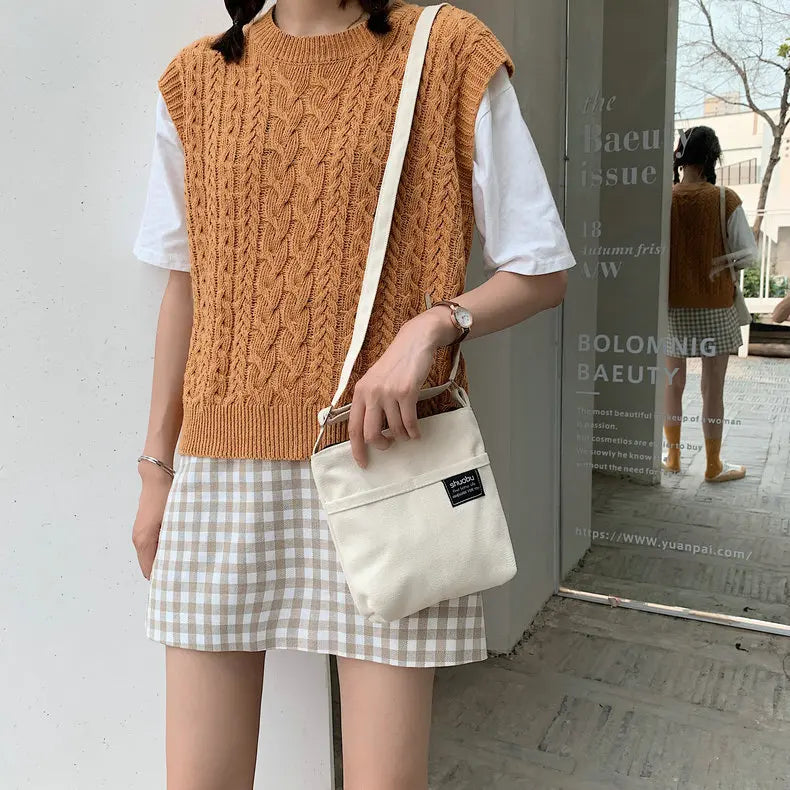 Canvas Shoulder Bag Messenger Bag Casual Solid Small Square Bag