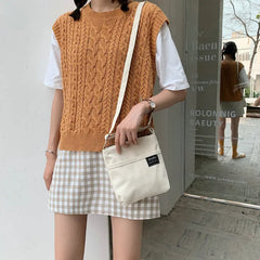 Canvas Shoulder Bag Messenger Bag Casual Solid Small Square Bag