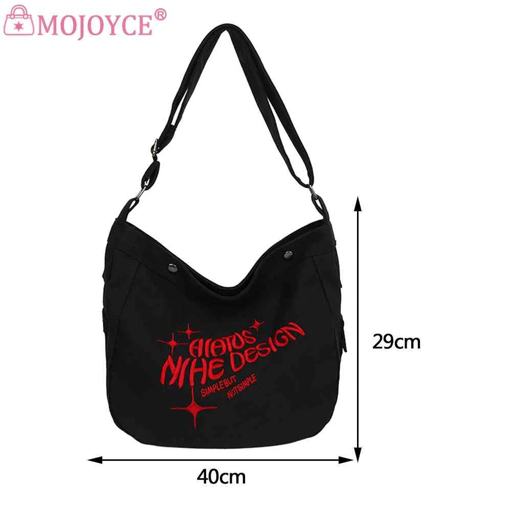 Canvas Underarm Bag Large Capacity Embroidered Letters Ladies Handbags Soft