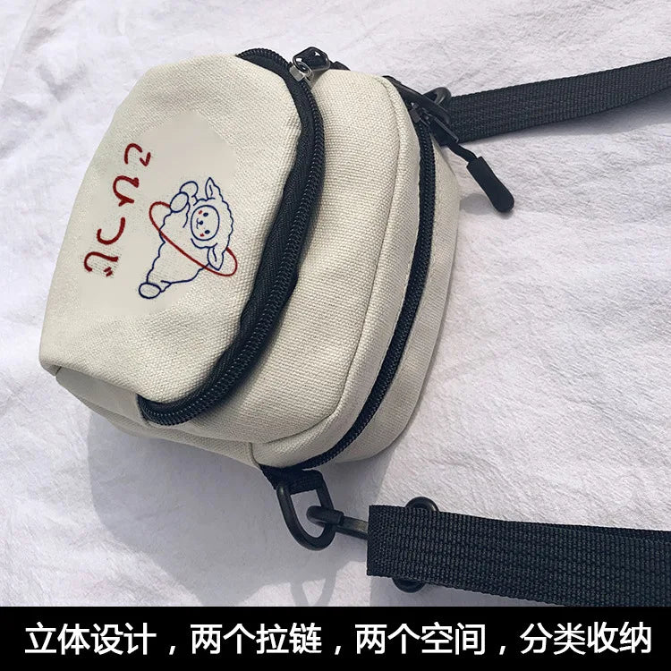 Canvas Women Messenger Bag Cartoon Shoulder Crossbody Retro Phone Purse