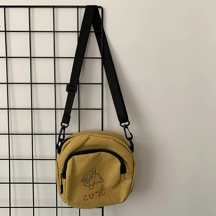 Canvas Women Messenger Bag Cartoon Shoulder Crossbody Retro Phone Purse