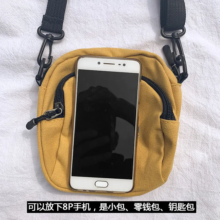 Canvas Small Square Crossbody Bag Retro Female Daily Phone Purse