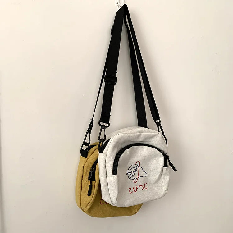 Canvas Women Messenger Bag Cartoon Shoulder Crossbody Retro Phone Purse