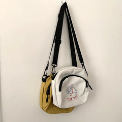 Canvas Women Messenger Bag Cartoon Shoulder Crossbody Retro Phone Purse