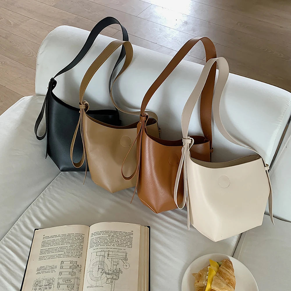 Shoulder Bucket Bag Women Pu Leather Crossbody Handbags