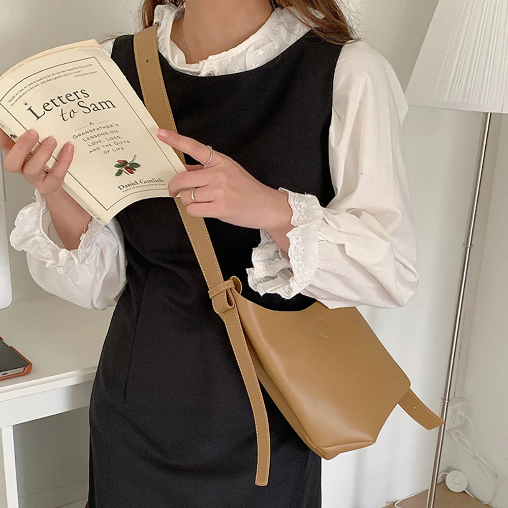 Shoulder Bucket Bag Women Pu Leather Crossbody Handbags