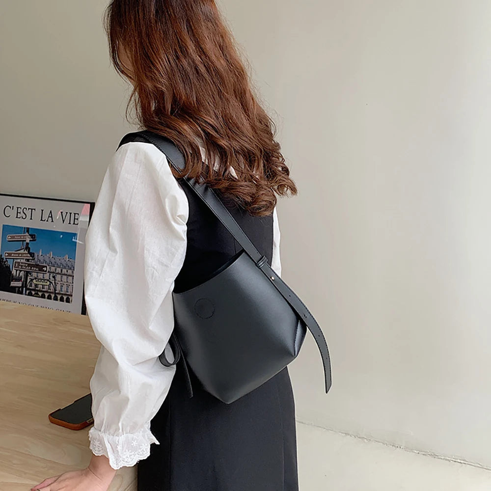 Shoulder Bucket Bag Women Pu Leather Crossbody Handbags