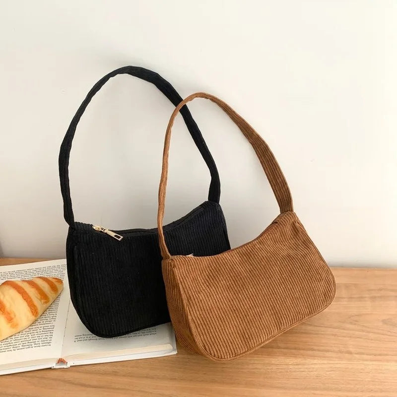 Corduroy Women's Small Underarm Bag Winter Ladies Chain Hobos Small Shoulder Bag