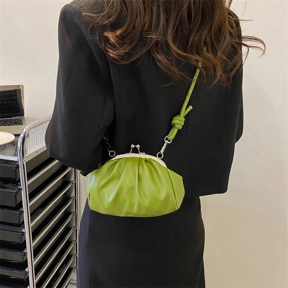 Crossbody Bags Metal Clip Buckle PU Shoulder Handbags Shell Shape Women Small