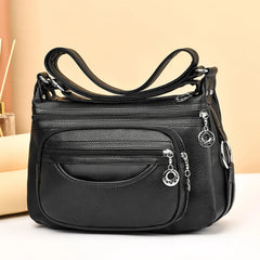 Soft Leather Crossbody Sling Bag Multi-Layer Pocket Zipper Travel Satchel