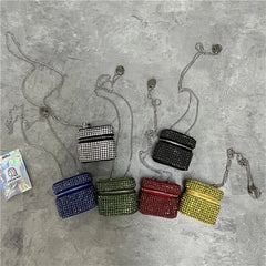 Mini Rhinestone Cross-body Bag Zipper Chain Small Square Party Decorative Bag