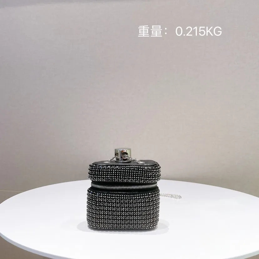 Mini Rhinestone Cross-body Bag Zipper Chain Small Square Party Decorative Bag