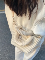 Corduroy Bucket Bag Plush Crossbody Handbag Tote Shoulder Bag