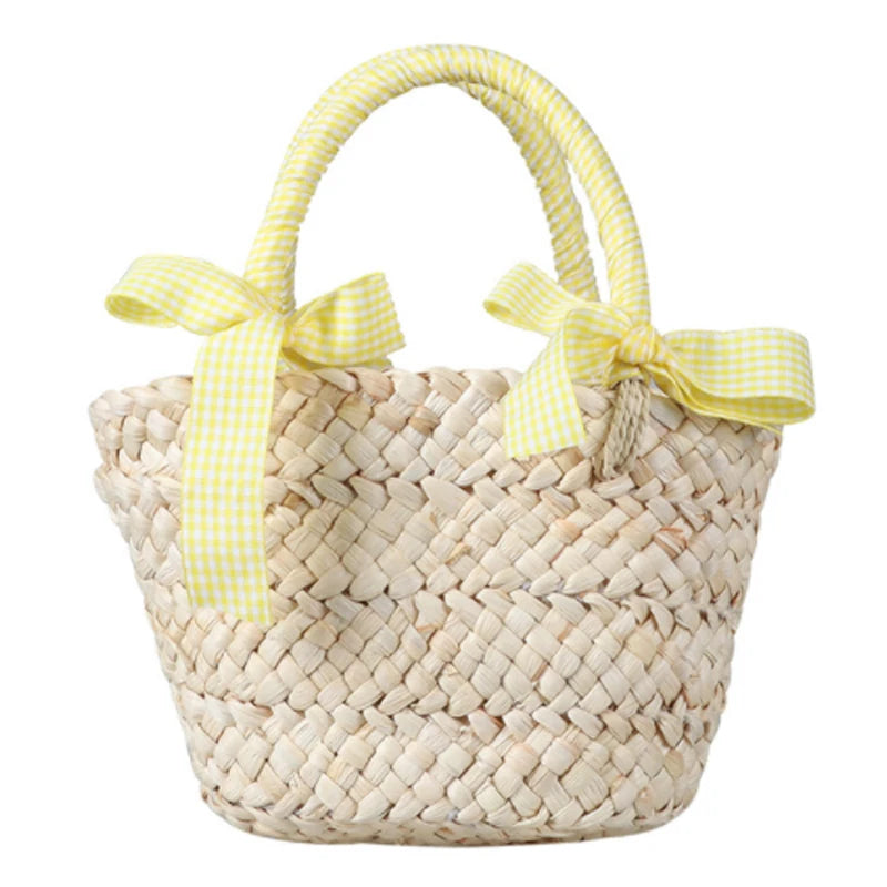 Woven Bow Knot Girls' Straw Bag for Summer Beach