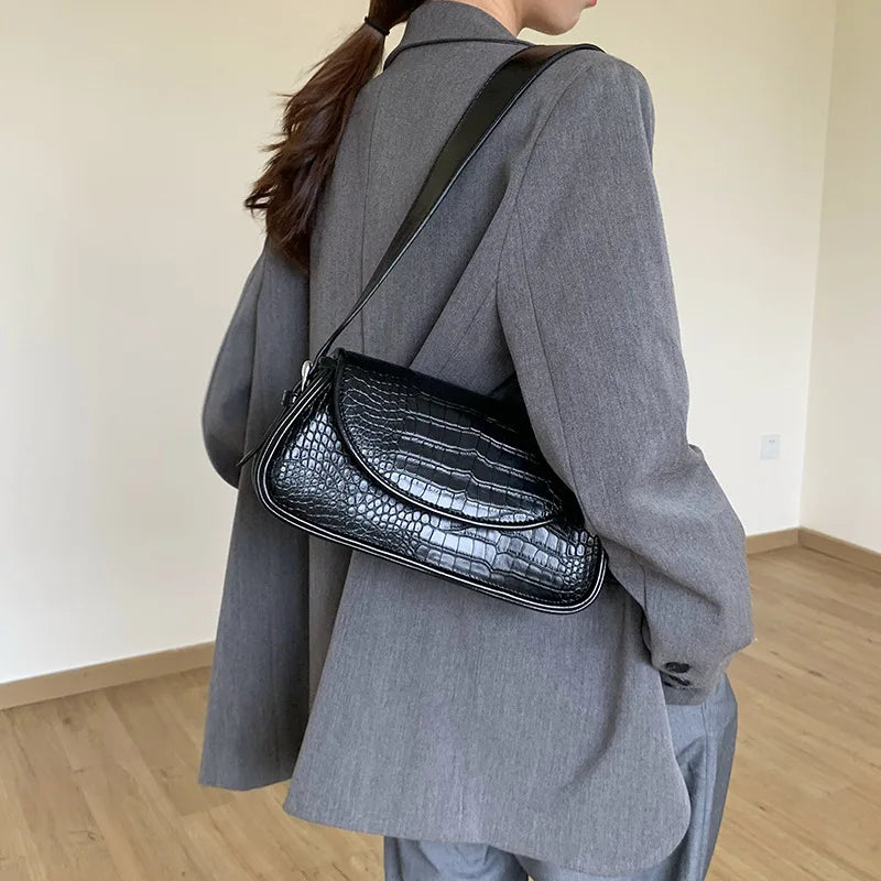Vintage PU Leather Women Underarm Bag Mini Tote