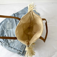 Straw Woven Shoulder Bag Large Capacity Handbag Travel Shopping Tote Beach Bag