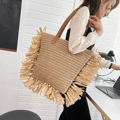 Straw Woven Shoulder Bag Large Capacity Handbag Travel Shopping Tote Beach Bag