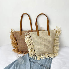Straw Woven Shoulder Bag Large Capacity Handbag Travel Shopping Tote Beach Bag