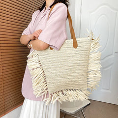Straw Woven Shoulder Bag Large Capacity Handbag Travel Shopping Tote Beach Bag