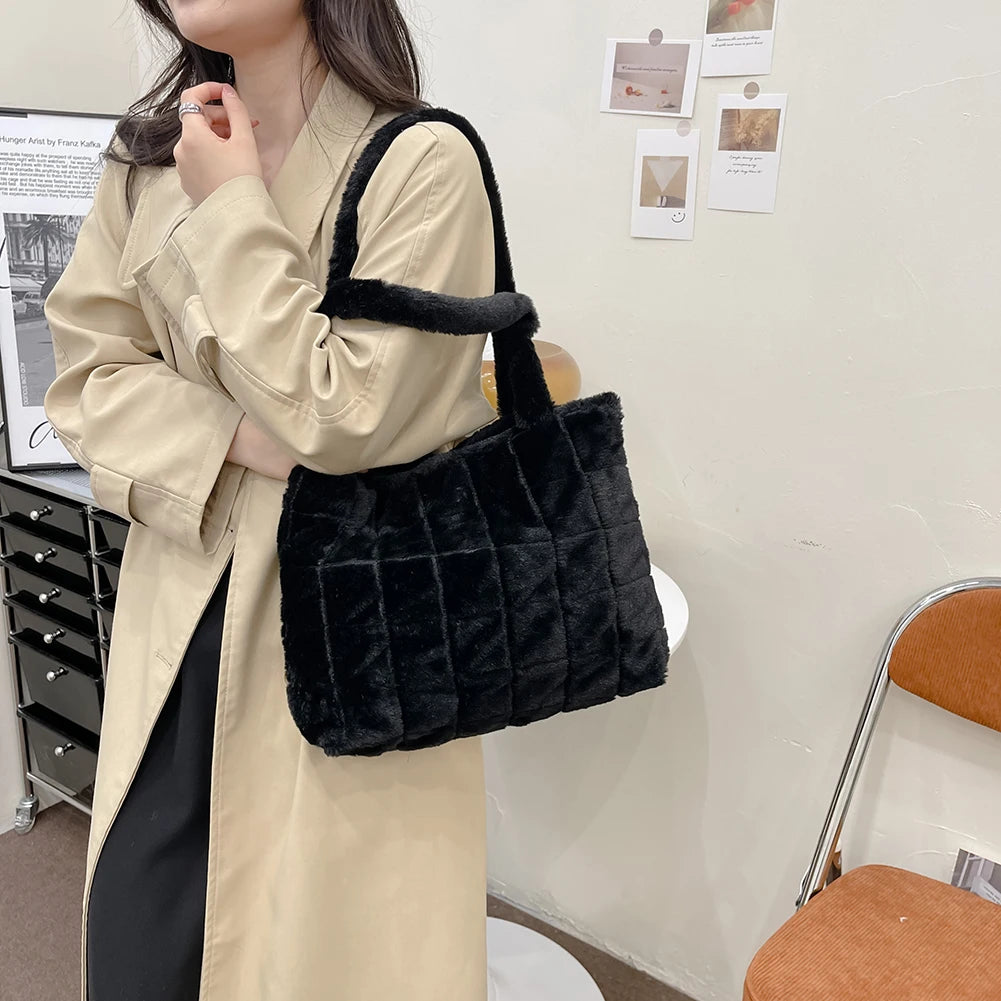 Soft Plush Hobos Shoulder Bag Winter Furry Clutch Handbag