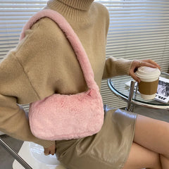 Soft Plush Hobos Shoulder Bags - Furry Ladies Clutch Purse Handbag