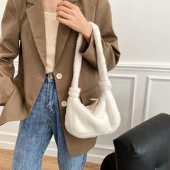 Soft Plush Hobos Shoulder Bags Furry Ladies Clutch Purse Handbag